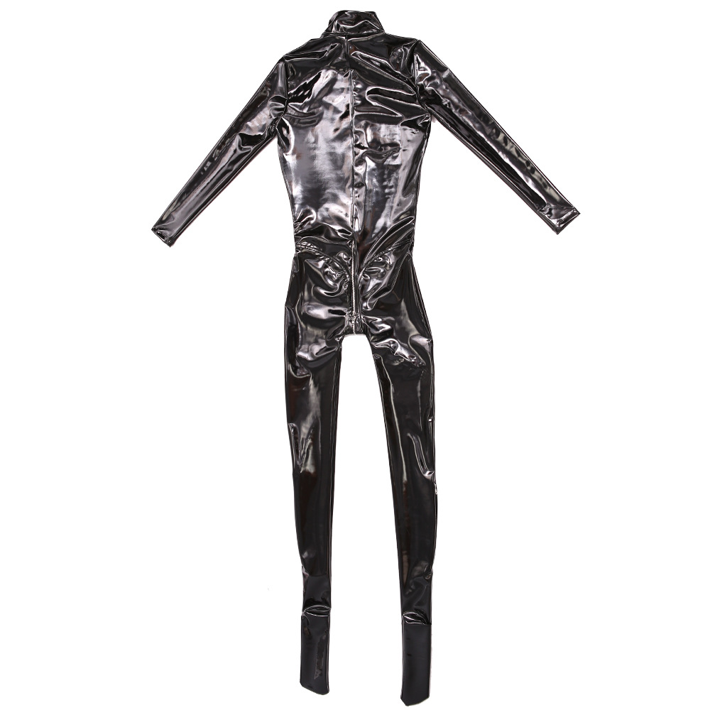 Sewing Latex - 女性のための光沢のあるアクリルのボディスーツ,セクシーな合成皮革のウェットスーツ,ジッパー付きの股間,ボディスーツ,ワンピース