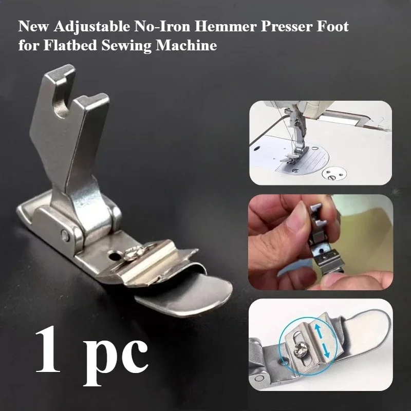 Textile Sewing Machine - フラットベッドミシン用調整可能なノーアイロンヘマーフット、フラットベッドミシン用に設計された調整可能なノーアイロンヘマーフット