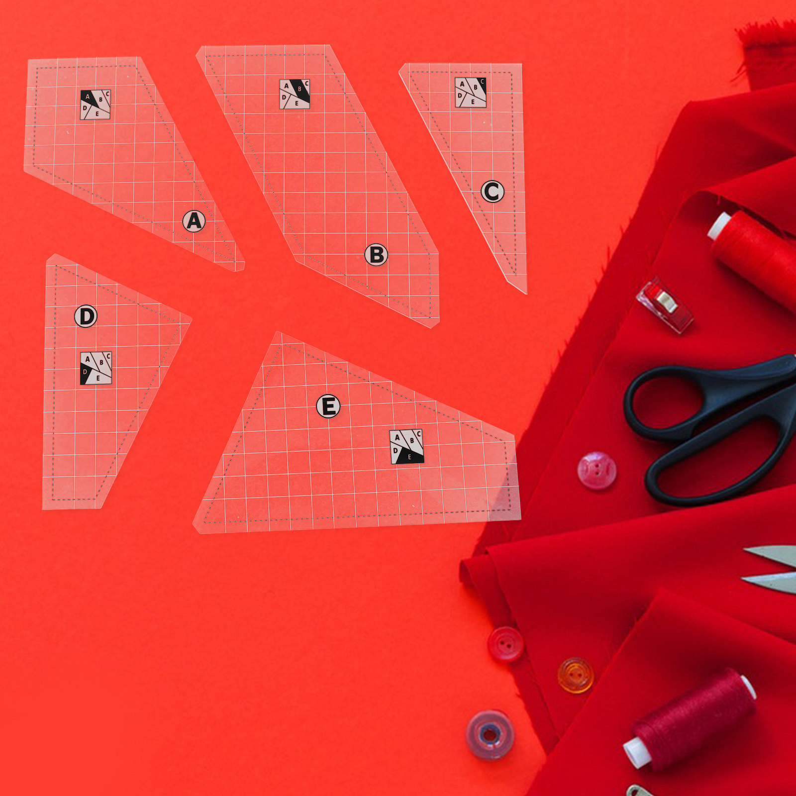 5個入り キルティングテンプレートセット アクリル製 パッチ - Sewing Gauge Ruler のレビューと価格