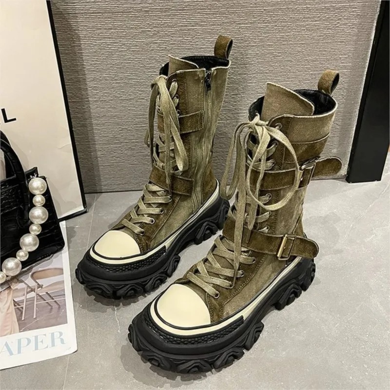 厚底プラットフォームレディースブーツ ヴィンテージキャンバス - Sewing Latex のレビューと価格