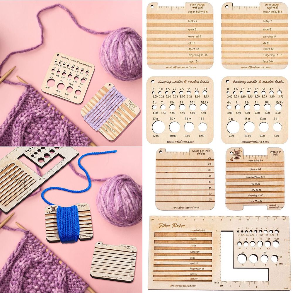 3/4ピース木製編み針ゲージと定規正方形の木製スピニングコン - Sewing Gauge Ruler のレビューと価格